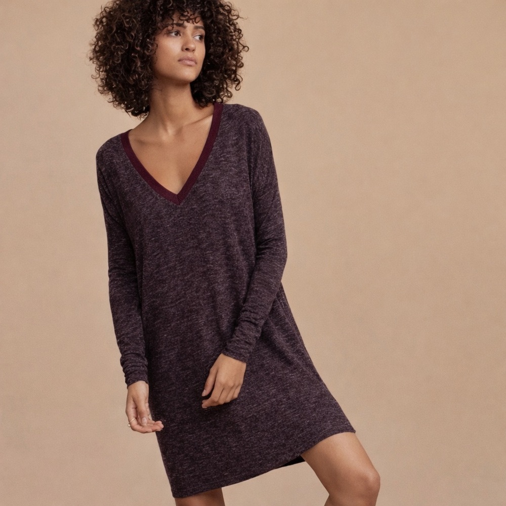 ARITZIA Wilfred Free - Burgundy V-Neck Sweater Dress